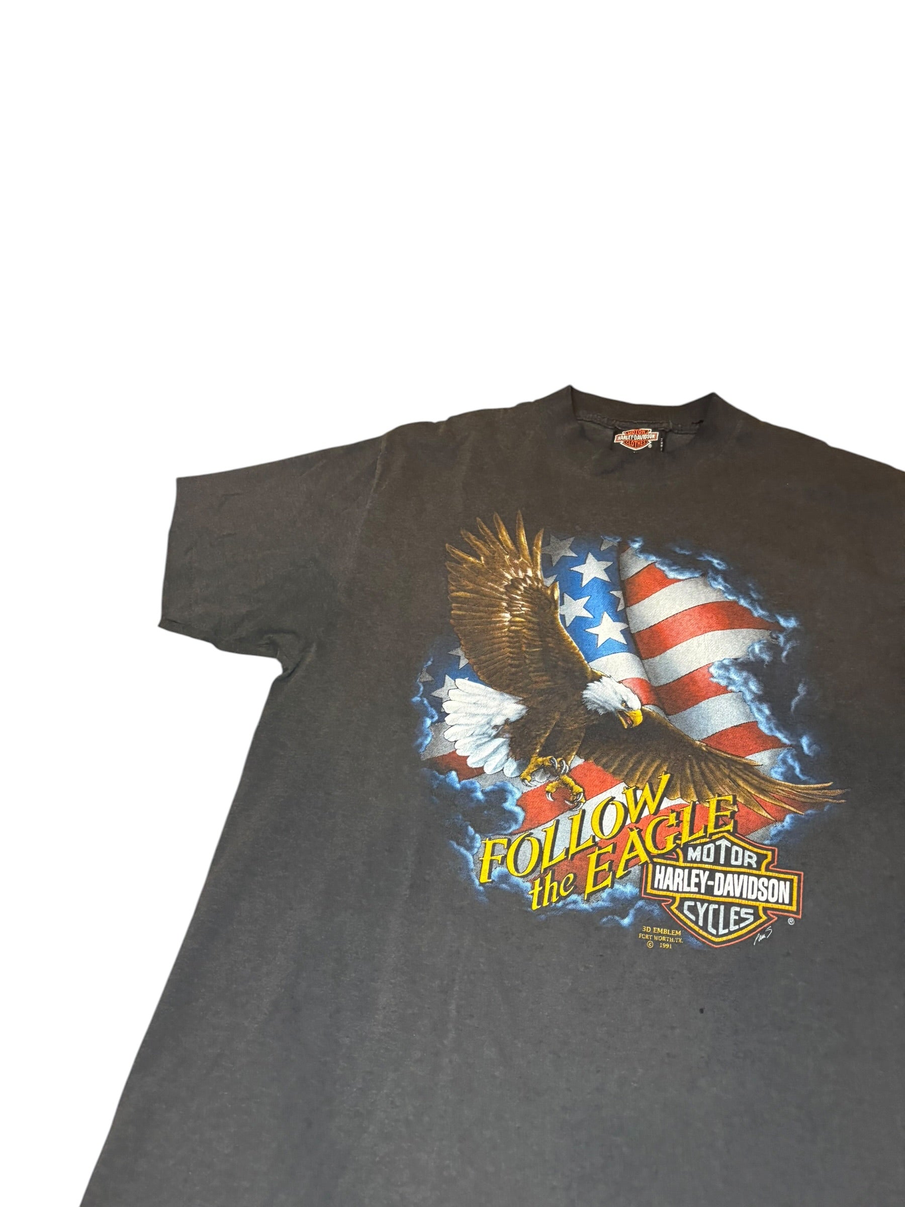 1990s Harley Davison Follow The eagle 3D emblem Tee (Large)