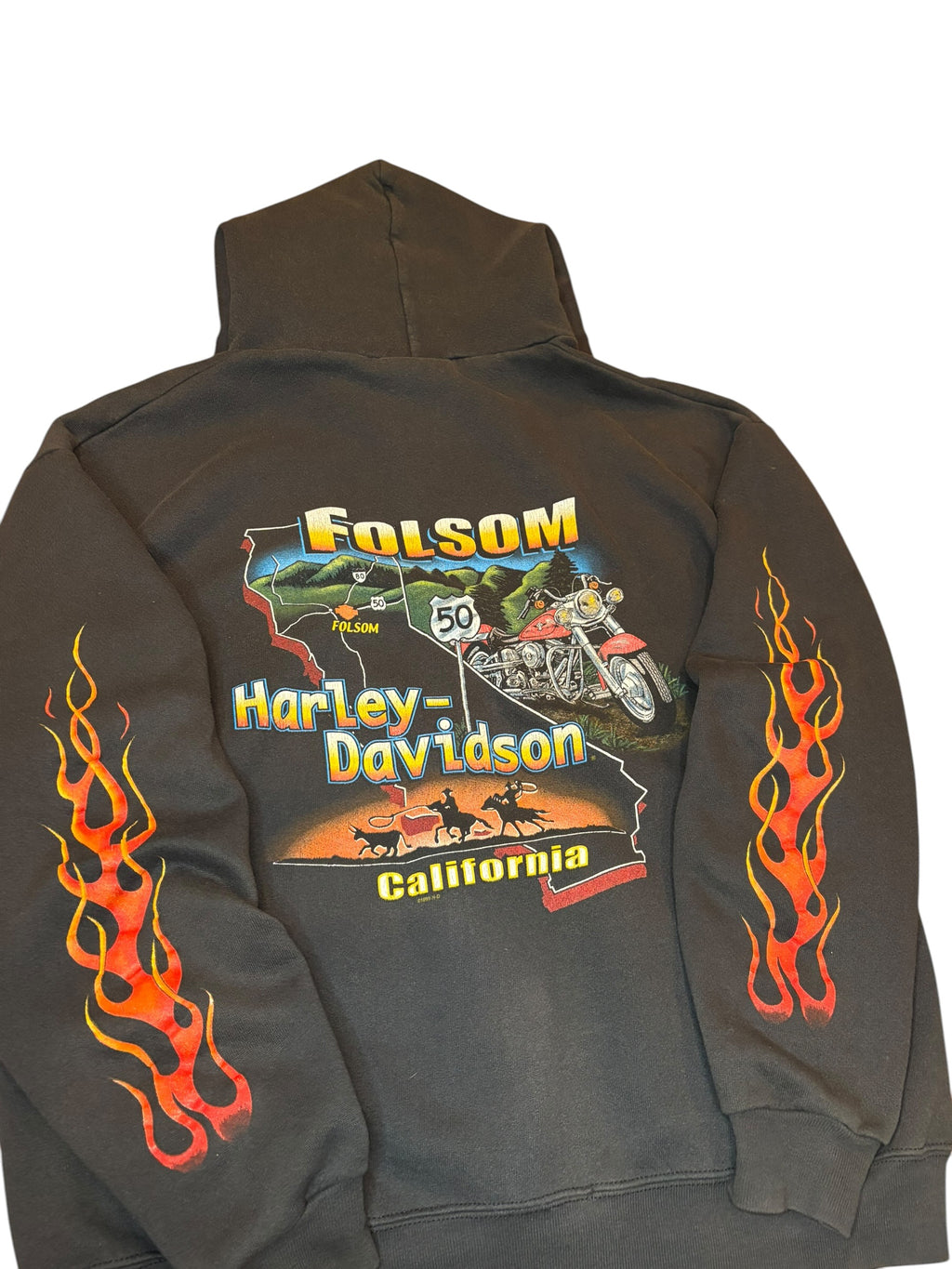Vintage Harley Davidson Eagle Flame Zip Up Hoodie (Large)