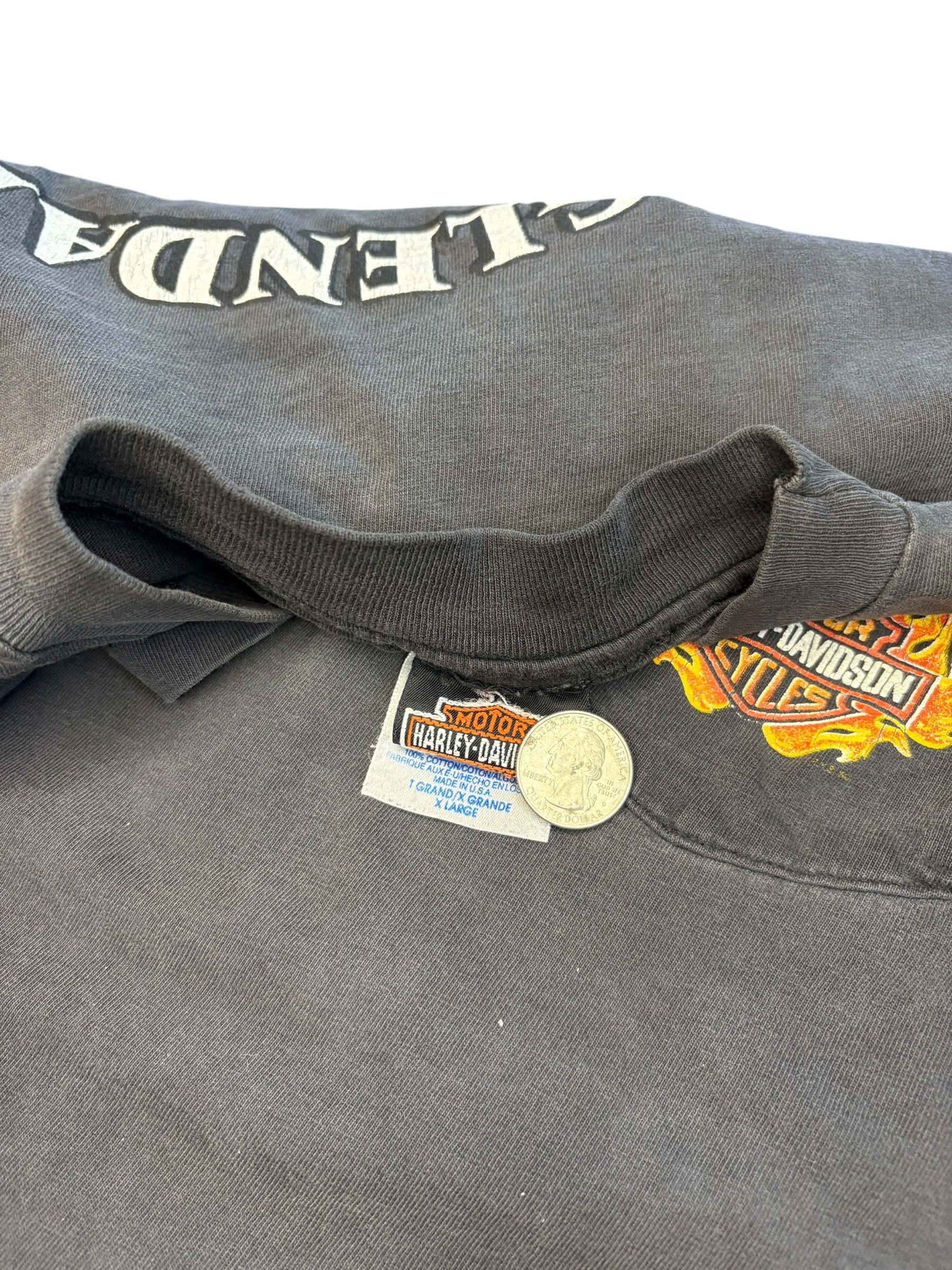 Vintage 1990s Harley Davidson Faded And Thrashed Flameball Pocket Tee (XL)