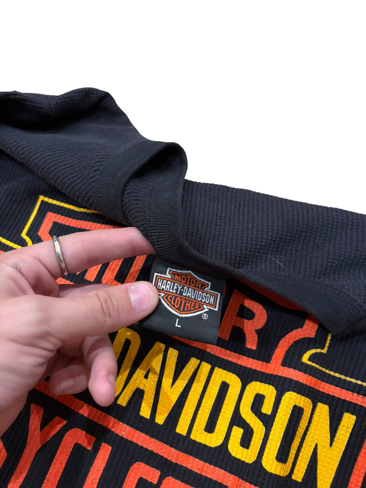 Vintage Rare 80s Harley Davidson Flame Thermal Longsleeve (Large)