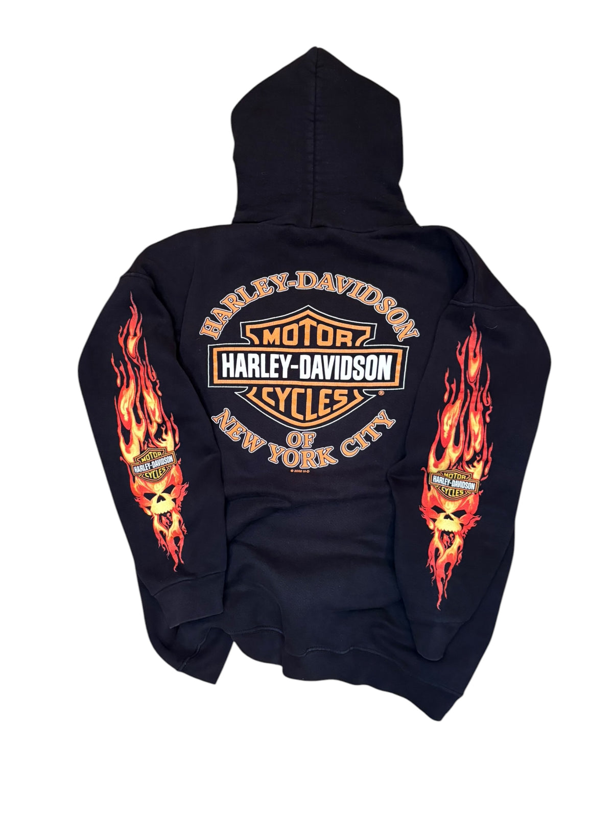 Vintage New York Harley Davidson Flame Sleeve Hoodie (Medium)