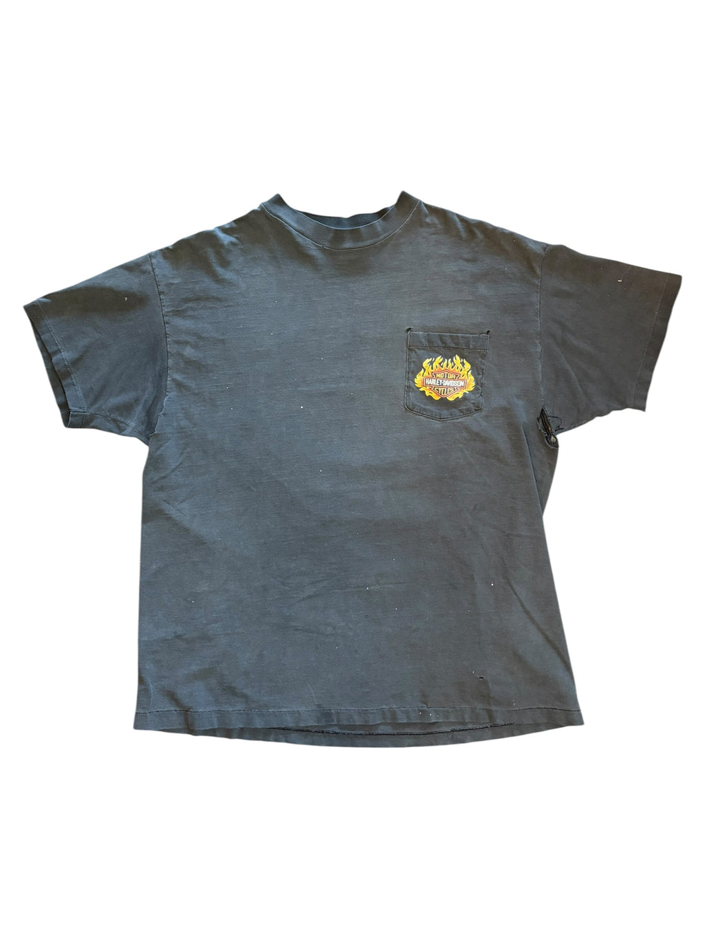 Vintage 1990s Harley Davidson Faded And Thrashed Flameball Pocket Tee (XL)