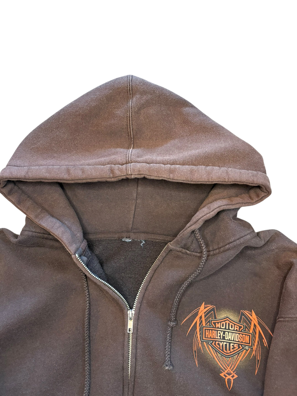 Vintage Brown Harley Davidson Tribal Flame Zip Up Hoodie (Large)
