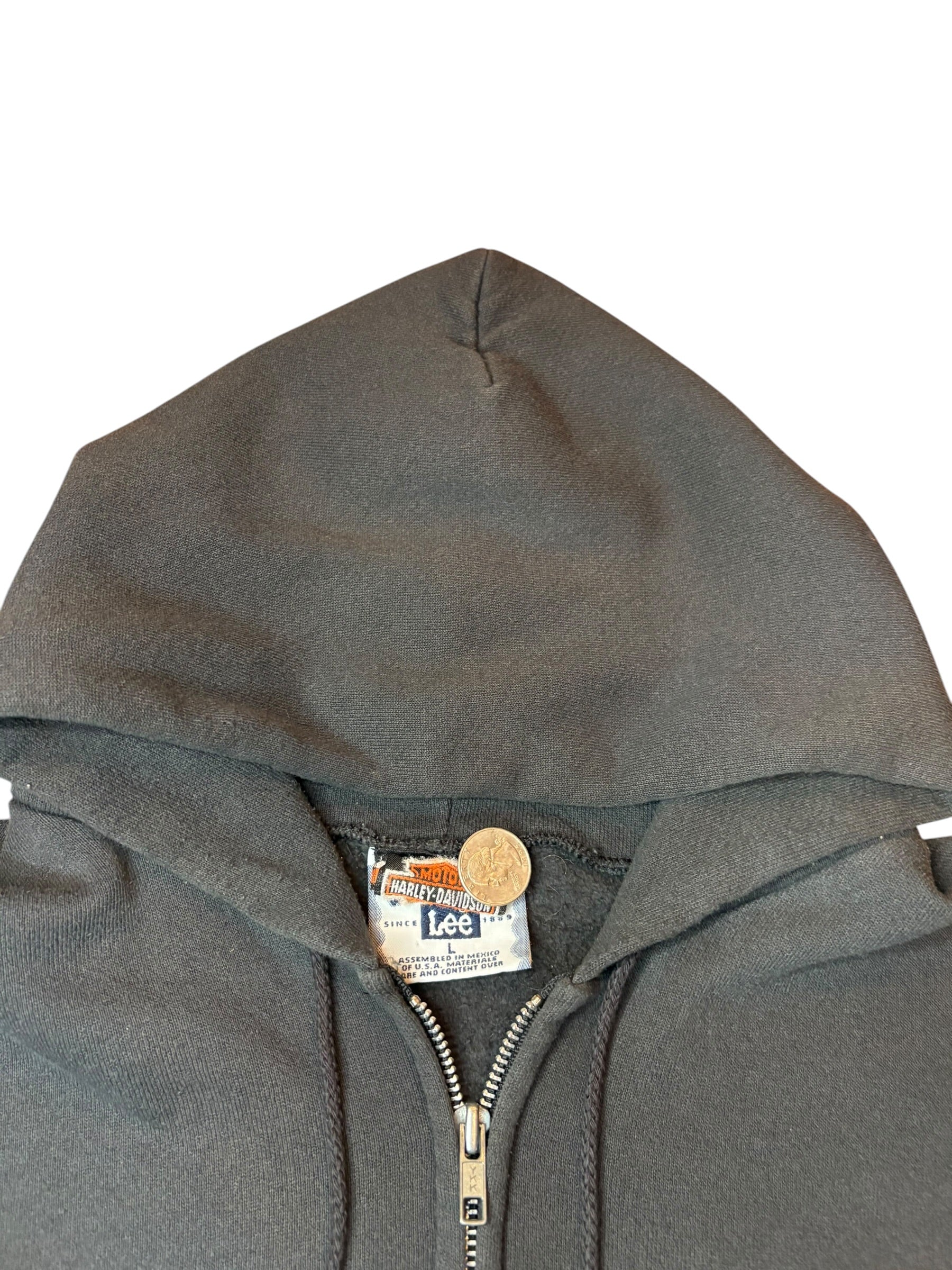 Vintage Harley Davidson Eagle Flame Zip Up Hoodie (Large)