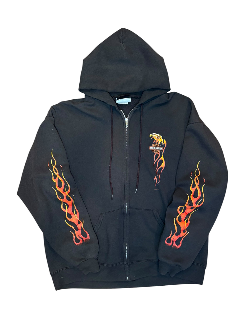 Vintage Harley Davidson Eagle Flame Zip Up Hoodie (Large)