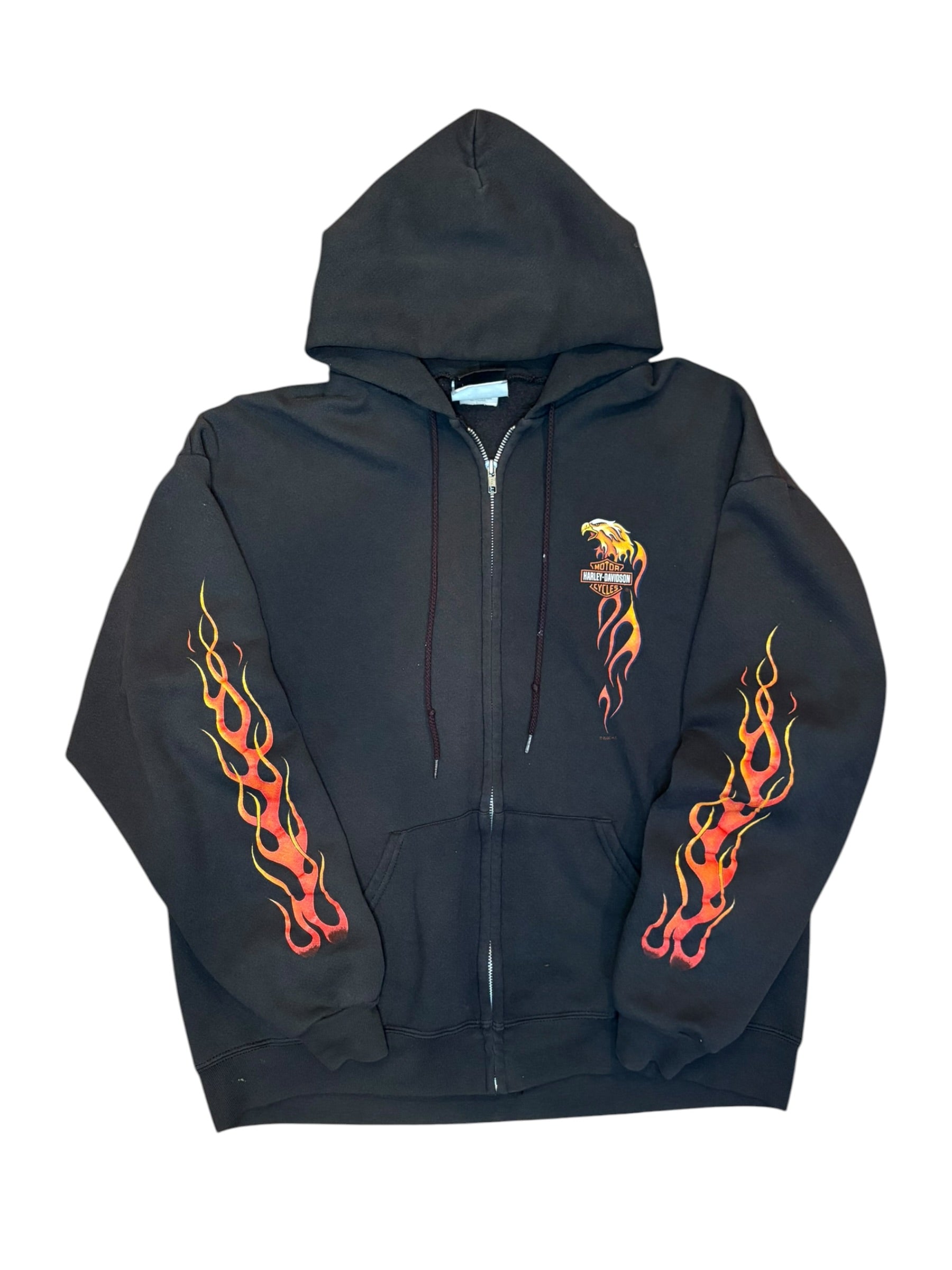 Vintage Harley Davidson Eagle Flame Zip Up Hoodie (Large)