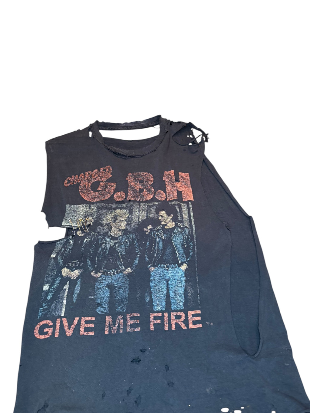 Crazy 90s GBH “Give Me Free” Punk Rock Thrashed Cutoff (Medium)