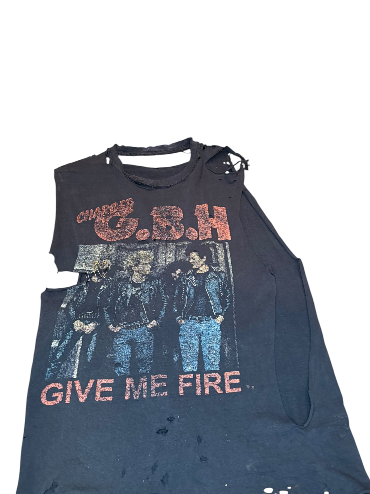 Crazy 90s GBH “Give Me Free” Punk Rock Thrashed Cutoff (Medium)