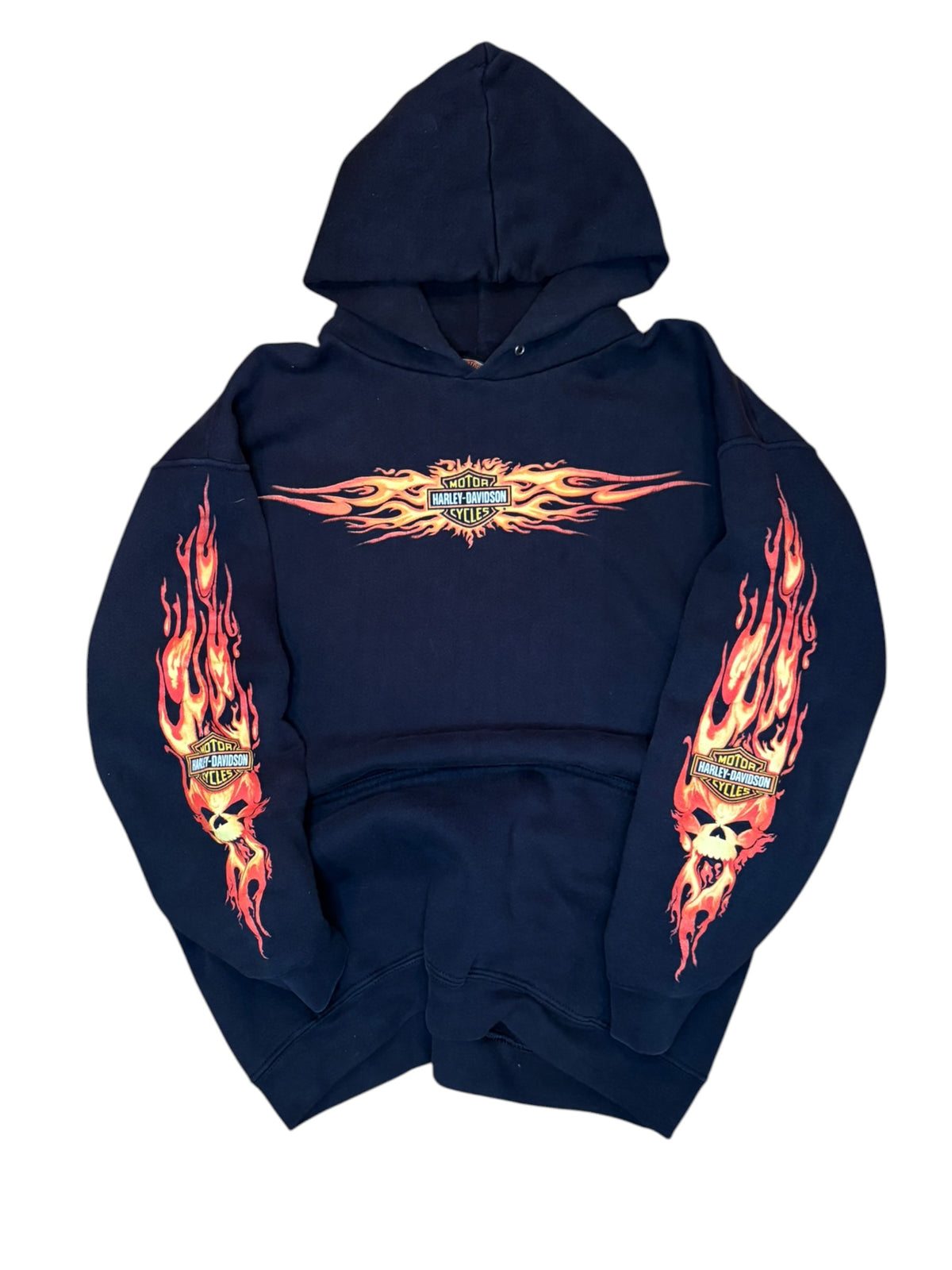 Vintage New York Harley Davidson Flame Sleeve Hoodie (Medium)