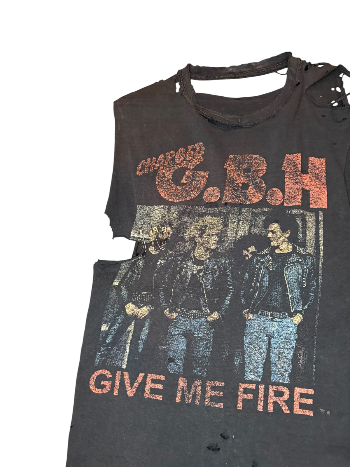 Crazy 90s GBH “Give Me Free” Punk Rock Thrashed Cutoff (Medium)