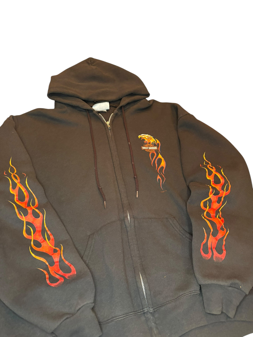 Vintage Harley Davidson Eagle Flame Zip Up Hoodie (Large)