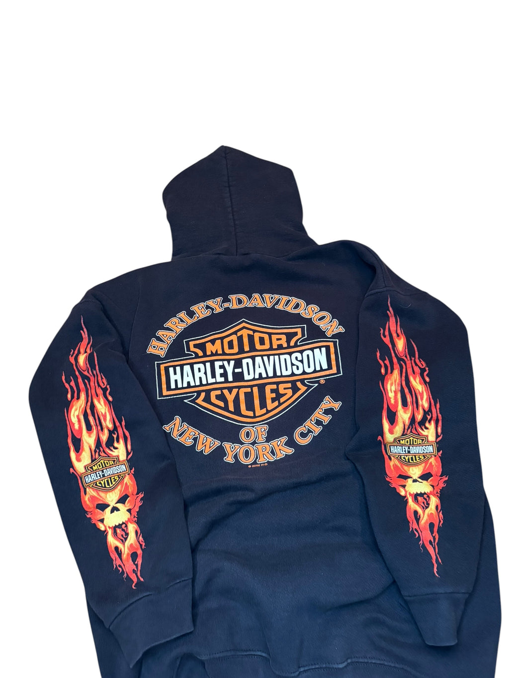 Vintage New York Harley Davidson Flame Sleeve Hoodie (Medium)
