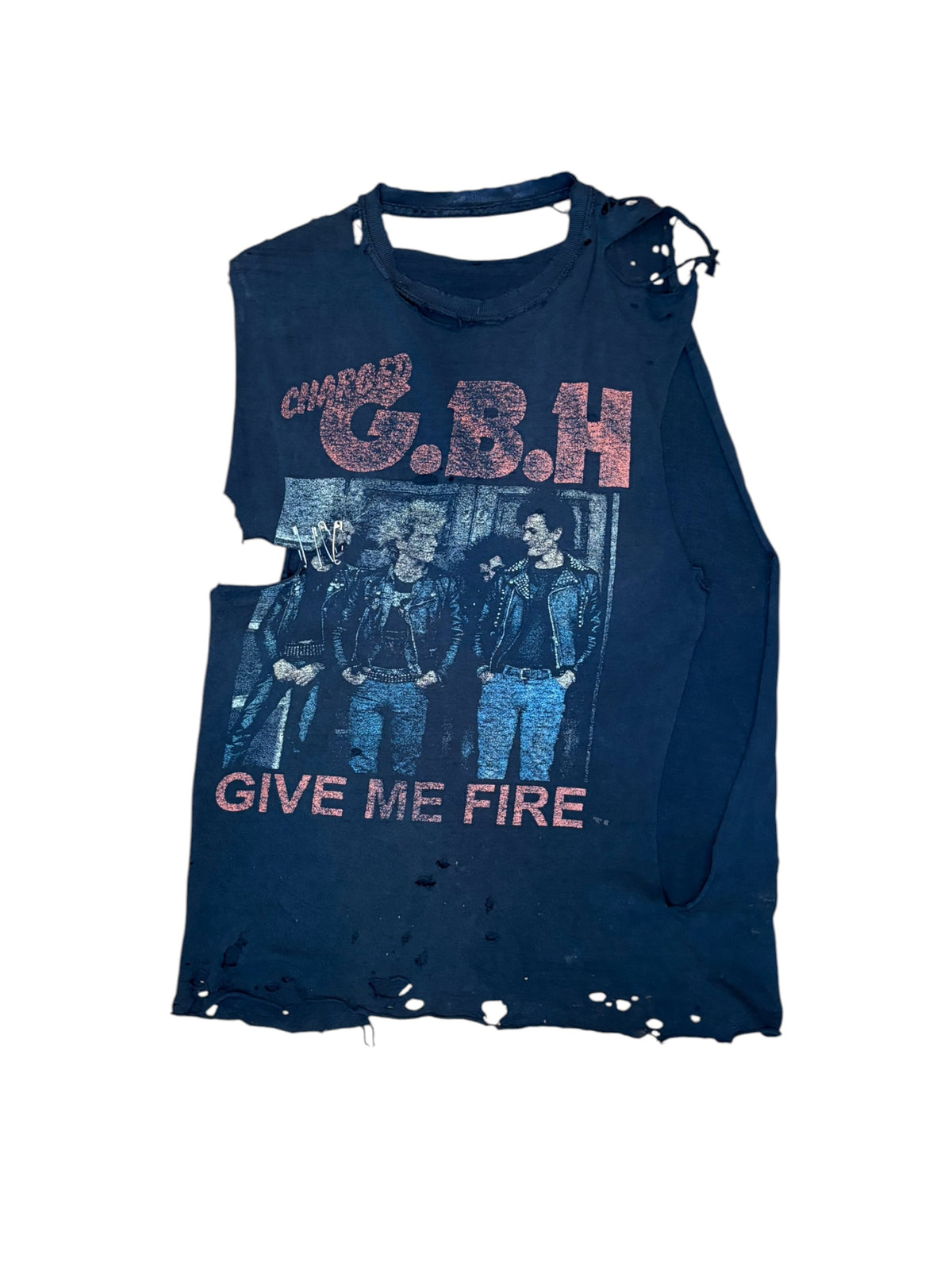 Crazy 90s GBH “Give Me Free” Punk Rock Thrashed Cutoff (Medium)