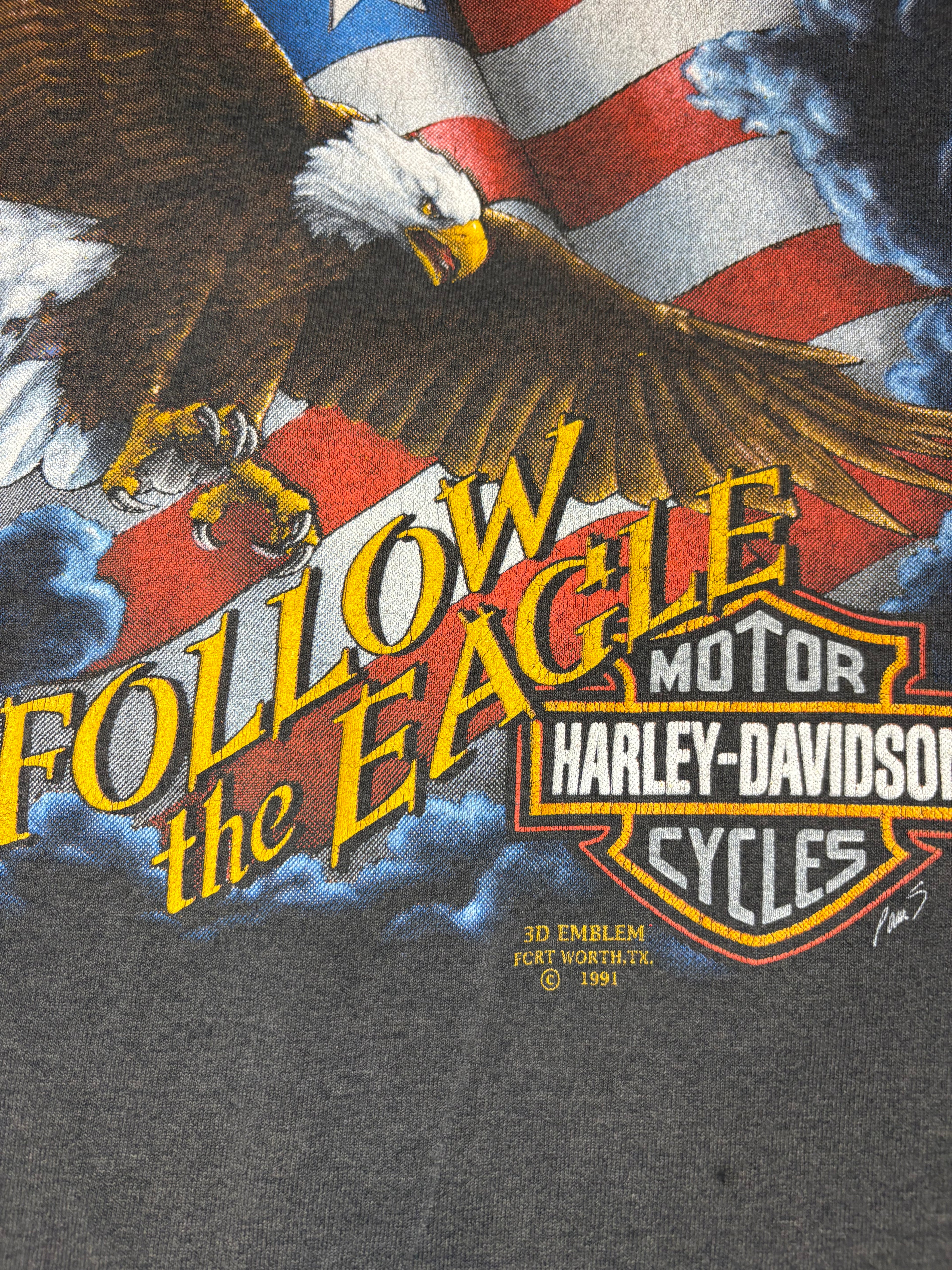 1990s Harley Davison Follow The eagle 3D emblem Tee (Large)