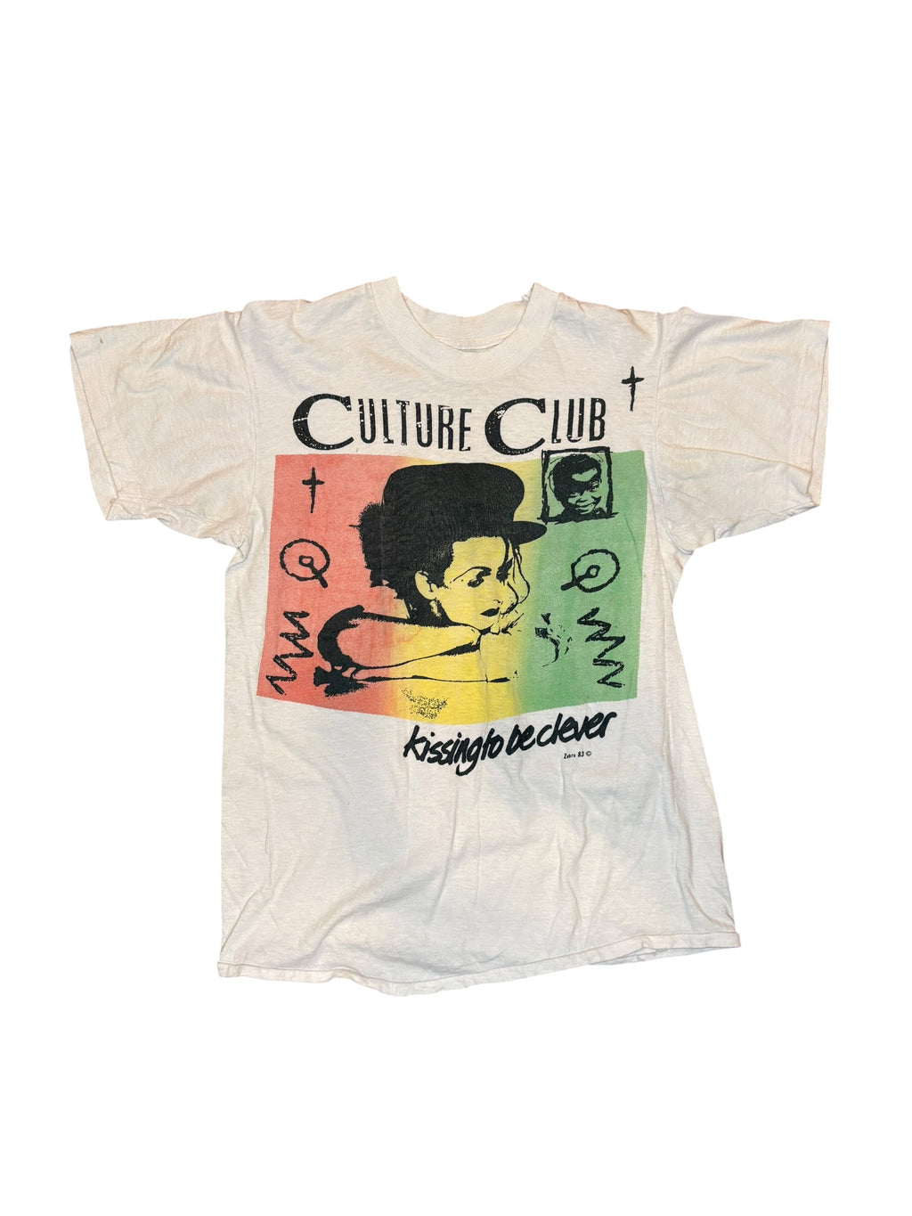 Vintage 1983 Culture Club Boy George Kissing Be Clever Tee Shirt (Small)