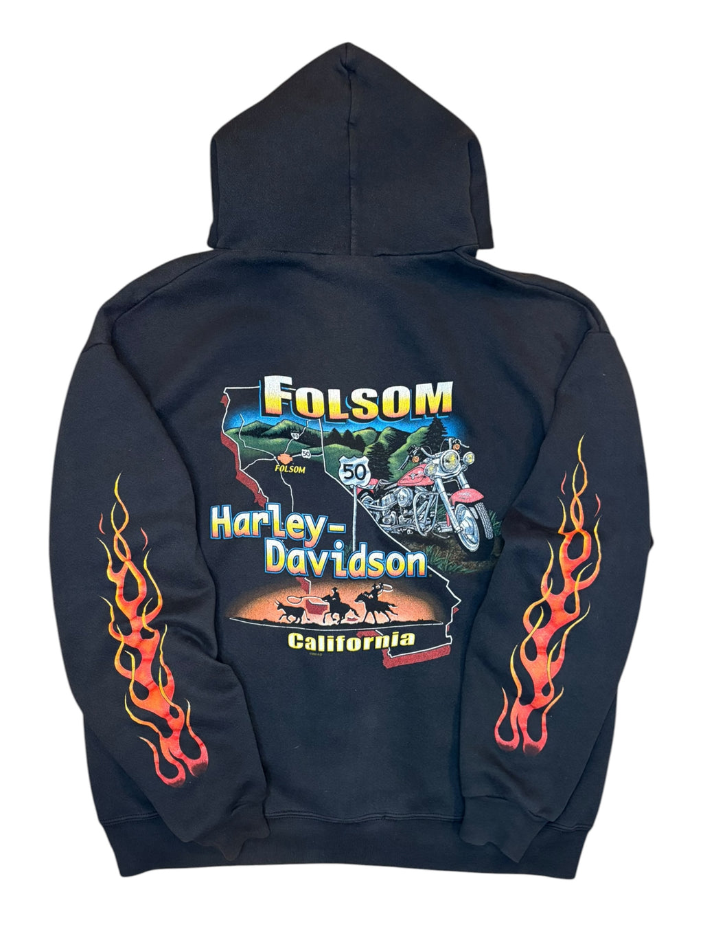 Vintage Harley Davidson Eagle Flame Zip Up Hoodie (Large)